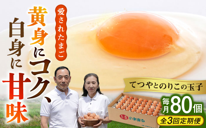 【全3回定期便】【80個×3ヶ月】黄身にコク！白身に甘み！てつやとのりこの玉子 板垣ファーム [AWD008]
