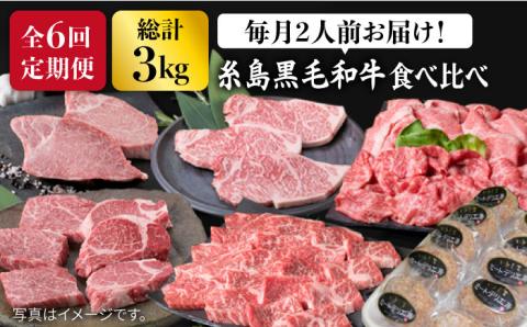 [人気部位定期便]糸島黒毛和牛(博多和牛)セット全6回(月1回) 2人前 約3kg 糸島ミートデリ工房 