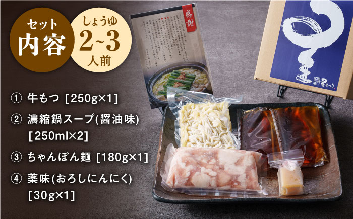 【年内発送】【ミシュランに掲載された博多の味！】国産牛 もつ鍋 醤油味セット（2～3人前）＜博多もつ鍋 星まつり＞那珂川市 [GAA004]