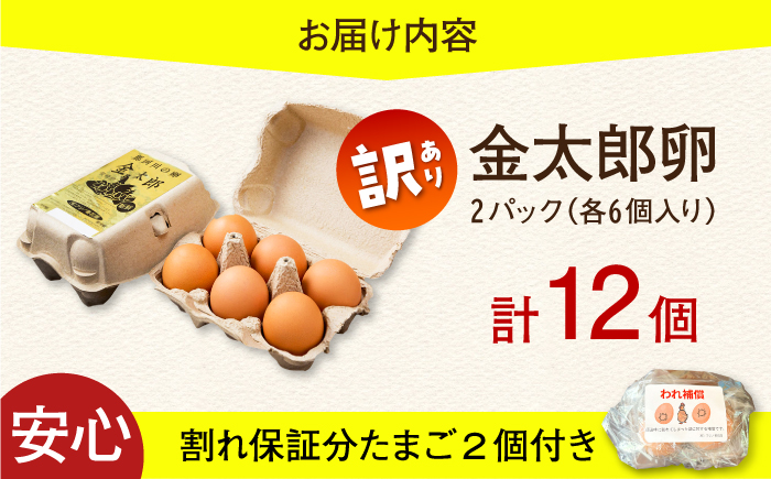 ＼訳あり／【TVで紹介！】【鮮度ＡＡ級の世界最高ランク！】金太郎卵 平飼い たまご 12個（6個×2パック）＜有限会社フジノ香花園＞那珂川市 [GAM039]