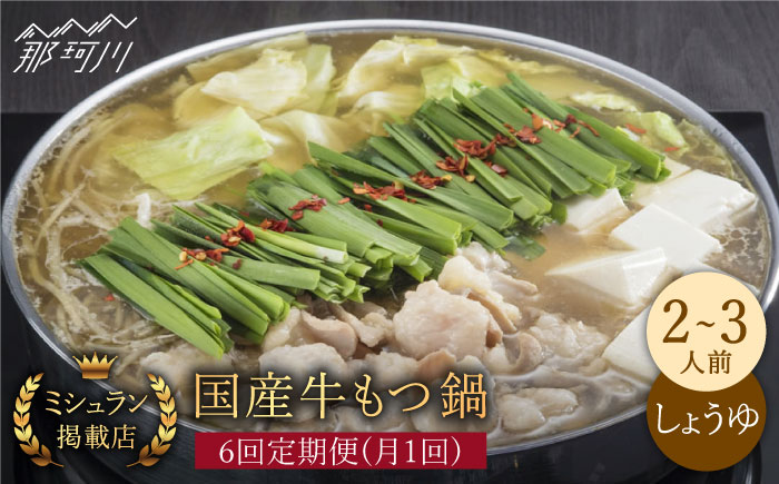 【全6回定期便】ミシュラン掲載！国産牛 もつ鍋 醤油味セット（2～3人前）＜博多もつ鍋 星まつり＞那珂川市 [GAA008]