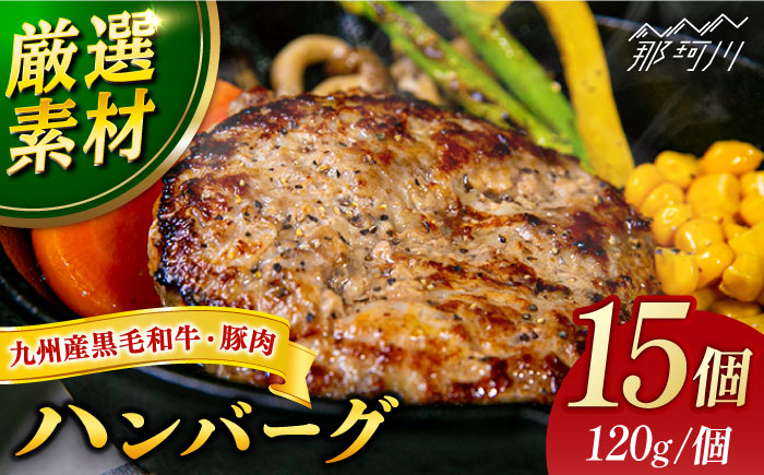 【年内発送】【満足度高！！！】九州産黒毛和牛と九州産豚肉 ハンバーグ 15個セット＜なかがわ市場 うしじま＞那珂川市 [GAR010]