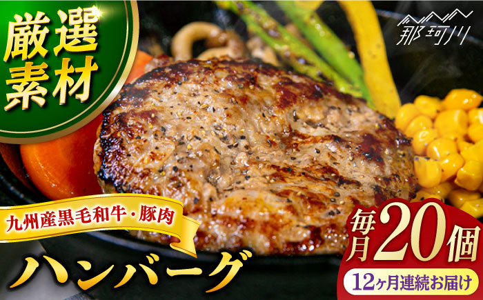 【全12回定期便】九州産黒毛和牛と九州産豚肉 ハンバーグ 20個セット＜なかがわ市場 うしじま＞那珂川市 [GAR017]