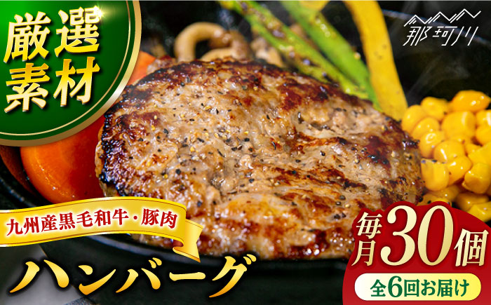 【全6回定期便】九州産黒毛和牛と九州産豚肉 ハンバーグ 30個セット＜なかがわ市場 うしじま＞那珂川市 [GAR020]