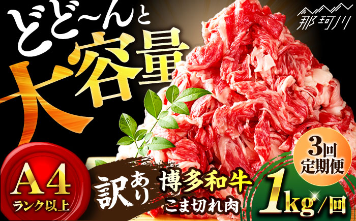 【全3回定期便】【たっぷり大容量！】博多和牛 切り落とし 1000g（500g×2P）＜株式会社MEAT PLUS＞那珂川市 肉 牛肉 黒毛和牛 牛切り落とし [GBW013]