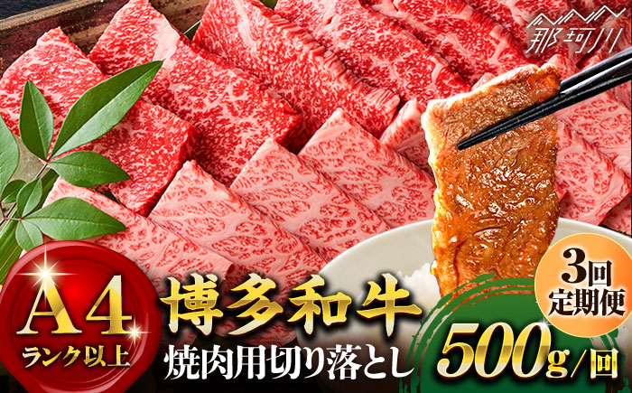 【全3回定期便】【和牛の旨味を堪能！】博多和牛焼肉用 500g＜株式会社MEAT PLUS＞那珂川市 肉 牛肉 黒毛和牛 [GBW019]