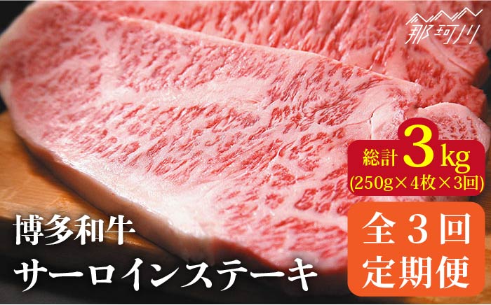 【全3回定期便】【溢れる肉汁と濃厚な旨味】博多和牛 サーロイン 1kg（250g×4枚）＜株式会社MEAT PLUS＞那珂川市 肉 牛肉 黒毛和牛 [GBW037]
