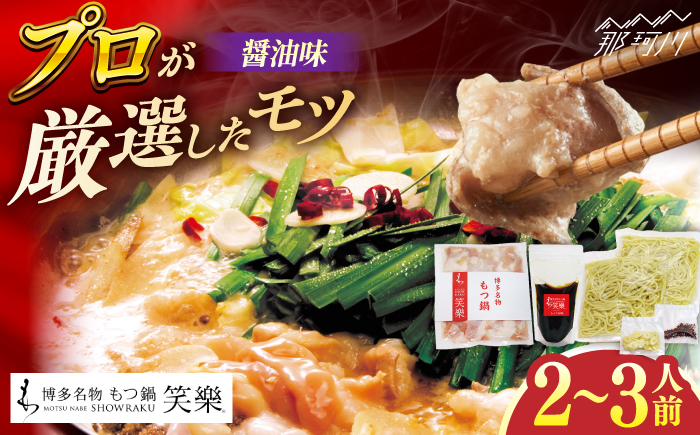 【博多笑楽】もつ鍋2～3人前セット（醤油）＜一般社団法人地域商社ふるさぽ＞ 那珂川市 [GBX244]