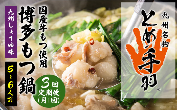 【全3回定期便】九州名物 とめ手羽 博多 もつ鍋 セット 九州 醤油味 5-6人前＜株式会社フェリックス＞那珂川市 [GCE014]