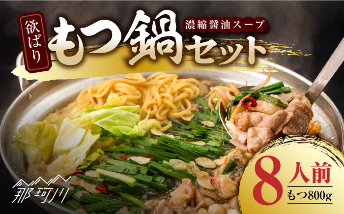 欲ばりもつ鍋セット 8人前（800g）濃縮醤油スープ ＜株式会社natural factory＞那珂川市 [GEA004]