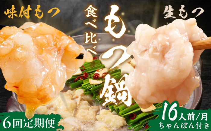 【全6回定期便】牛もつ合計1.6kg！もつ鍋食べ比べセット！16人前（生もつ・味付けもつ）＜株式会社natural factory＞那珂川市 鍋 鍋セット [GEA056]