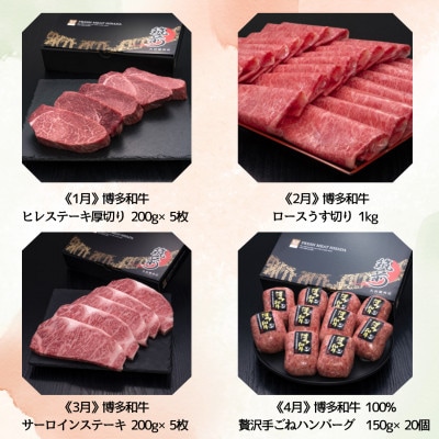 【発送月固定定期便】博多和牛人気部位を毎月お届け!豪華定期便セット(宇美町)全12回【配送不可地域：離島】