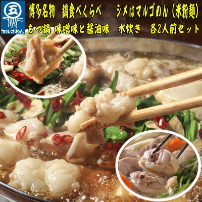 【博多名物】鶏水炊き＆もつ鍋2種(醤油味・みそ味)満腹食べ比べ　各2人前(合計6人前)(宇美町)【配送不可地域：離島】