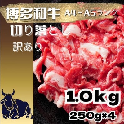 【訳あり】【A4～A5ランク】博多和牛 切り落とし1kg(250g×4個)(宇美町)【配送不可地域：離島】