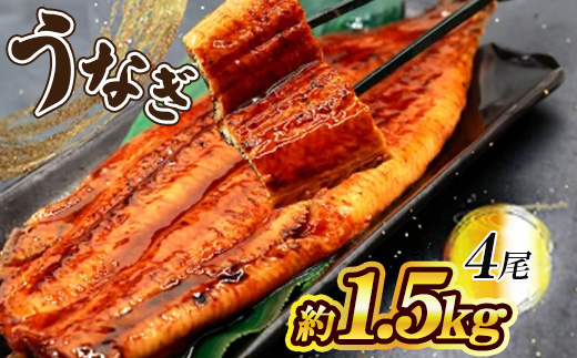 うなぎ 約1.5kg!茶葉蒸し有頭鰻かば焼 4尾【配送不可地域：離島】