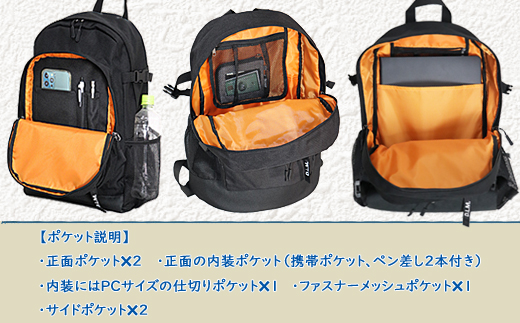 撥水、軽量、ボックスロゴがお洒落な ９ポケット ２５リュック 「グレー×ホワイト」