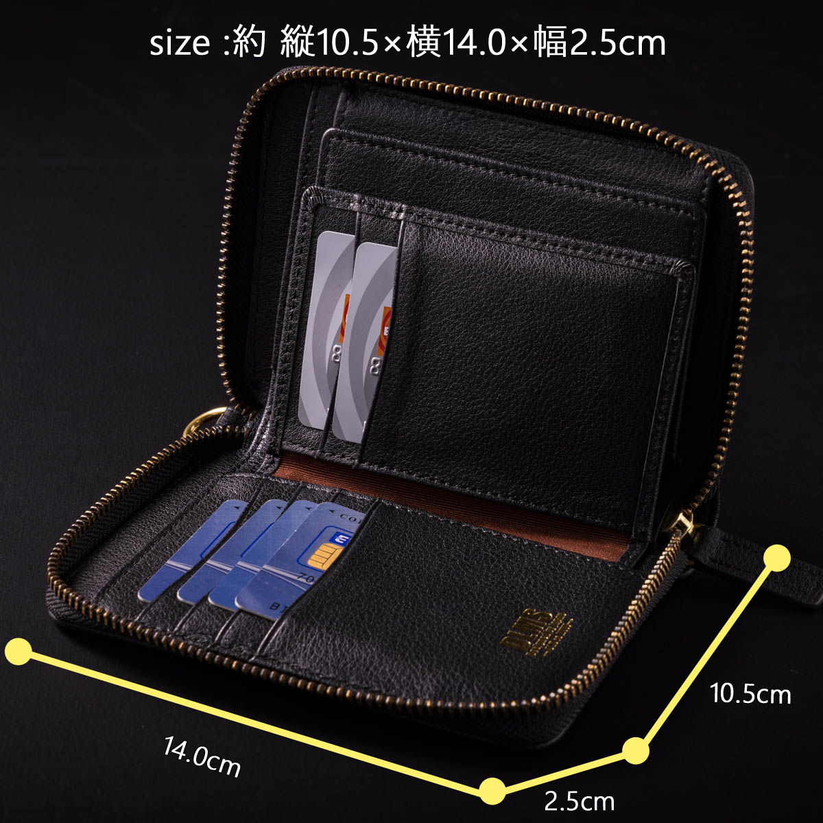 二つ折り財布 牛革 ミドルサイズ ラウンドジップ Dカン付 レザーウォレット  WZ011