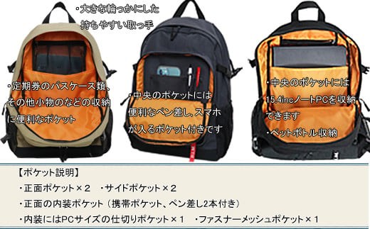 撥水、軽量、ポケット多数、ボックスロゴがお洒落な １０ポケット ２４L  ブラック　WZ013-1 ブラック