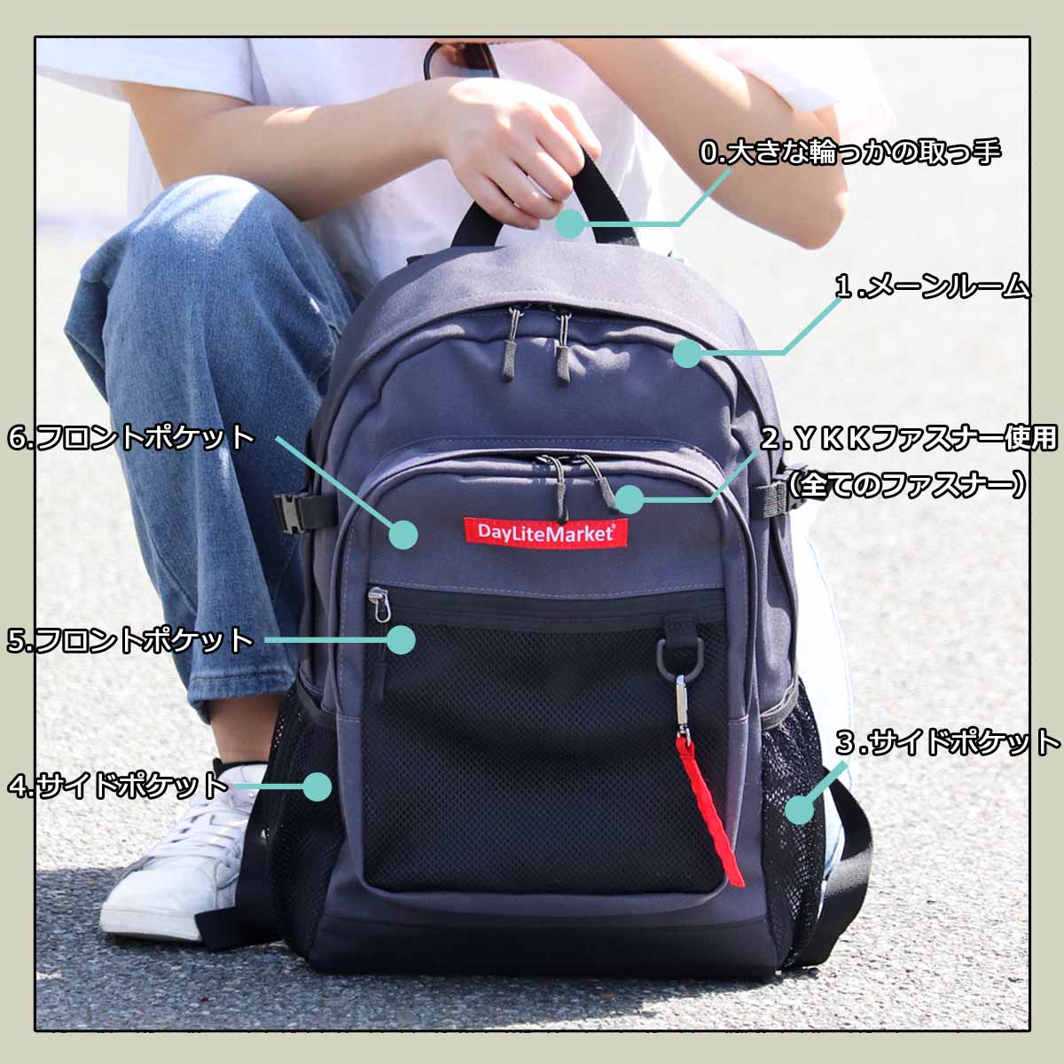 撥水、軽量、ポケット多数、ボックスロゴがお洒落な １０ポケット ２４L  WZ013