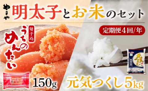 【定期便4回/年】やまやのご家庭用明太切子150gとお米（元気つくし）５・のセット　AZ053