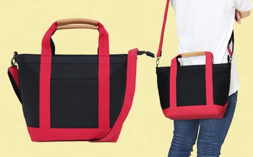 ワックス ショルダートートバッグ 帆布 本革持手 2way ブラック×レッド WZ003-4 ブラック×レッド