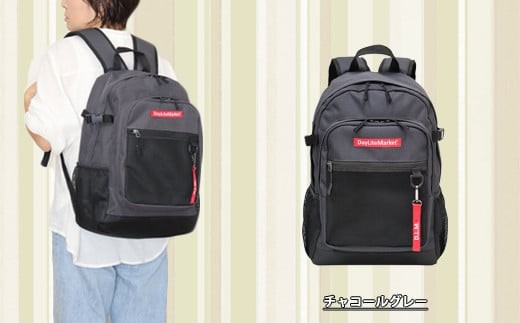 撥水、軽量、ポケット多数、ボックスロゴがお洒落な １０ポケット ２４L  チャコールグレー　WZ013-2 チャコールグレー