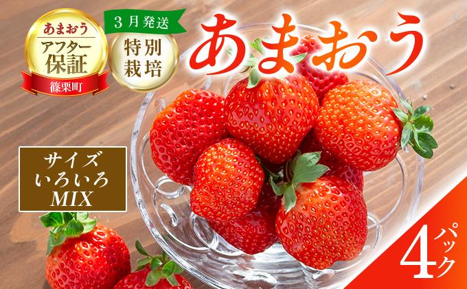福岡県産 特別栽培 あまおう サイズいろいろMIX 約1140g（約285g×4パック）【3月発送】 サイズMIX 3月発送