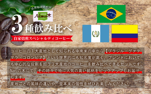 【Nanの木】自家焙煎スペシャルティコーヒー3種飲み比べセット 粉 [NK005-1] 【福岡県須恵町】