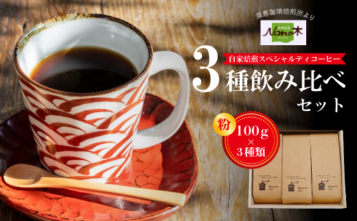 【Nanの木】自家焙煎スペシャルティコーヒー3種飲み比べセット 粉 [NK005-1] 【福岡県須恵町】