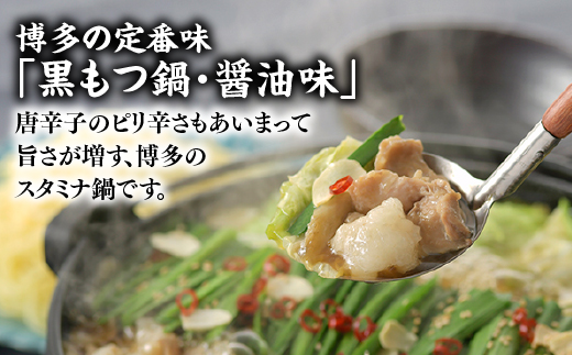 AE175.【博多華味鳥】黒もつ鍋セット（醤油味）／3～4人前【もつ鍋・醤油味】