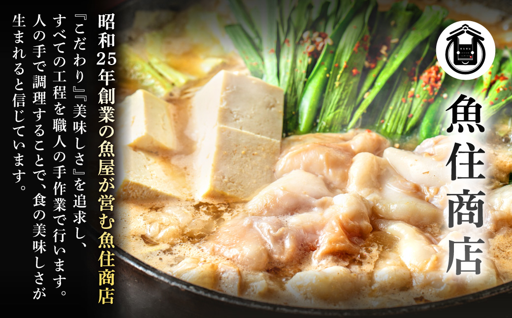 A1516.魚住商店あごだし【醤油仕立て】もつ鍋セット2～3人前、満足もつ増量500g【もつ鍋・醤油味】