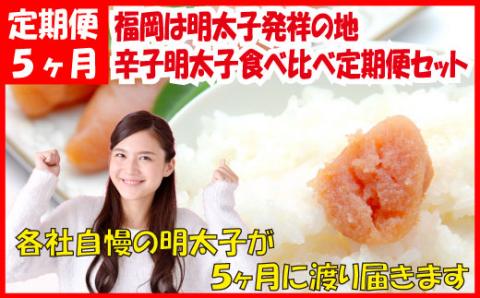 F055.福岡は明太子発祥の地．辛子明太子食べ比べ定期便セット（５ヶ月送付）