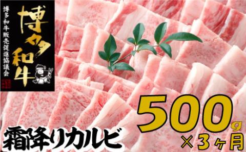 C149.【博多和牛】A４・Ａ５等級こくうま霜降りカルビ焼肉５００ｇ（定期便：全3回）
