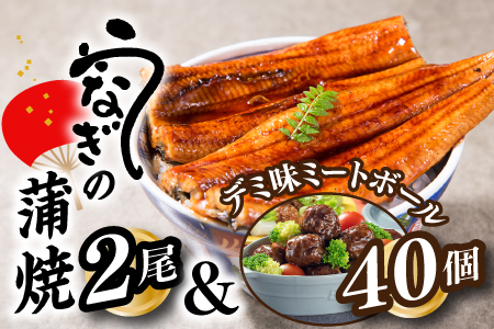 A1438.うなぎの蒲焼２尾＆デミ味ミートボール４０個【新宮町Aセット】