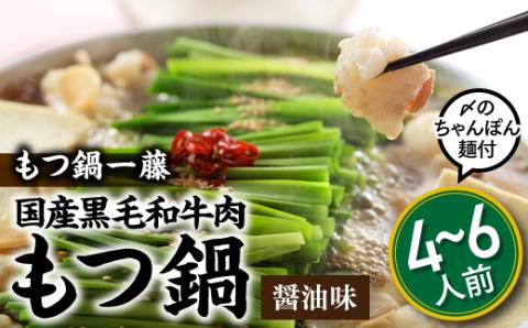 B290.【もつ鍋一藤】国産黒毛和牛肉のもつ鍋醤油味（４～６人前）