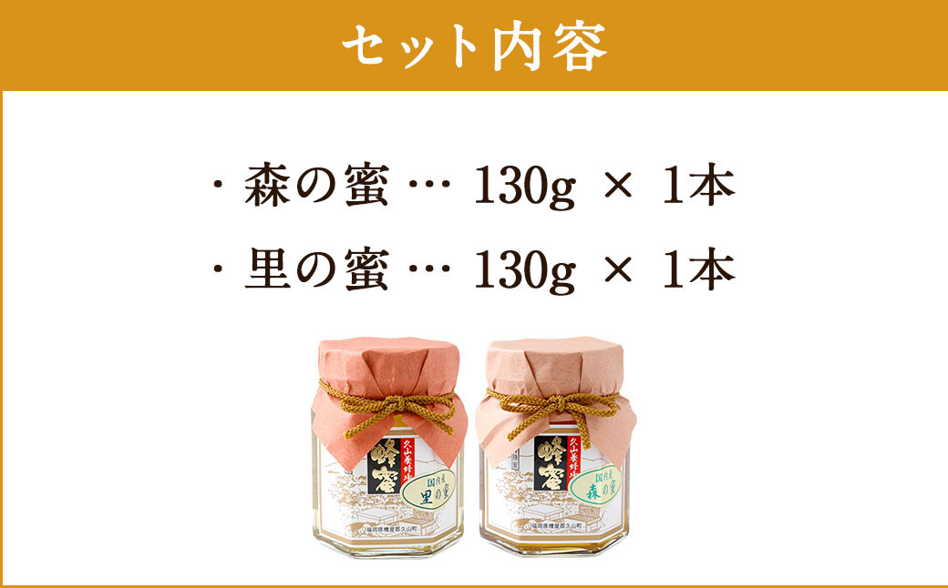 久山はちみつ 2種 国産蜂蜜 2本セット 詰め合せ 天然はちみつ