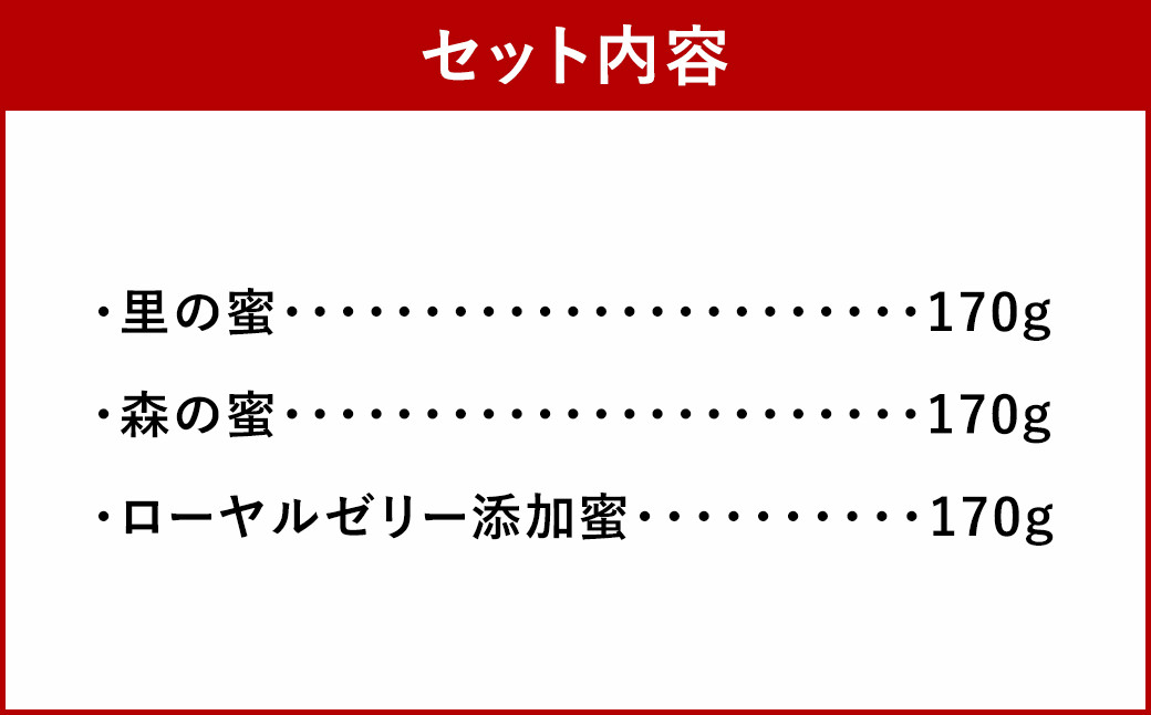 久山はちみつ セットC 【 里の蜜・森の蜜・生ローヤルゼリー2g添加蜂蜜 】