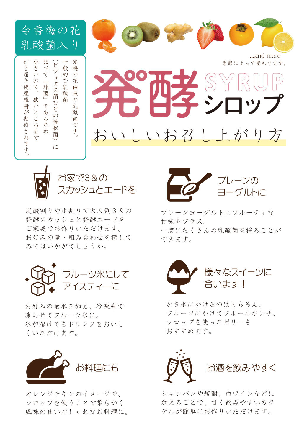 発酵 シロップ 3種 レモン ・ いちご ・ キウイ (150cc×1パック)