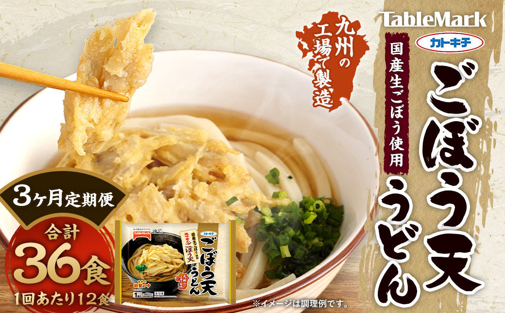 【3回定期便】カトキチ 具付き！ごぼう天うどん 3回 合計36食 12袋 12食 国産ごぼう 冷凍うどん 麺類 うどん 定期便 冷凍