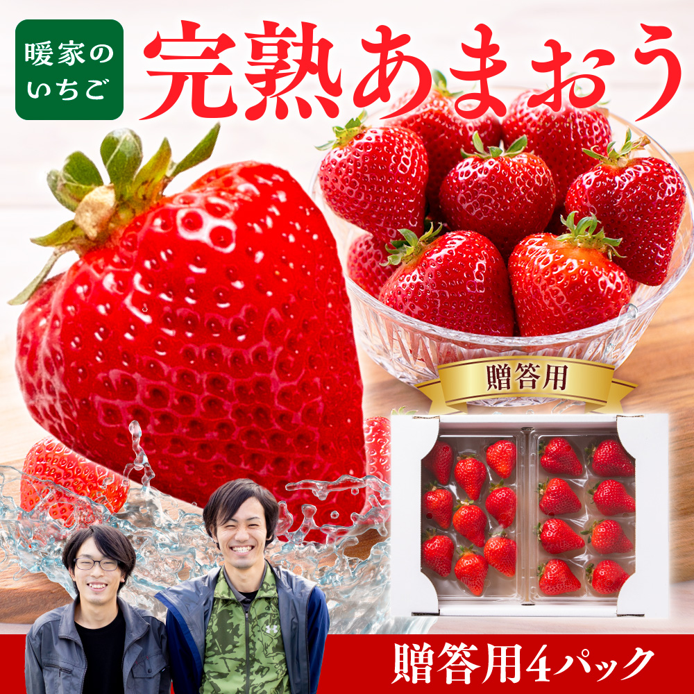 暖家のいちご　完熟あまおう　贈答用4パック【1月上旬以降順次発送】AB002