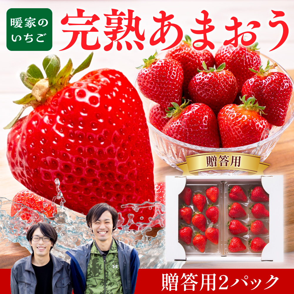 暖家のいちご　完熟あまおう　贈答用2パック【1月上旬以降順次発送】AB001