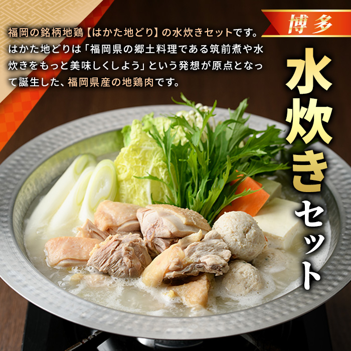 福岡限定!はかた地どり水炊き6種盛りセット(3～4人前) 福岡 水炊きセット 国産鶏 地鶏 地どり もも肉 つみれ 鶏肉 モモ肉 鶏もも肉 鶏ぶつ切り 鍋 鍋セット お鍋 スープ付き 【MEAT PLUS】 as08-030
