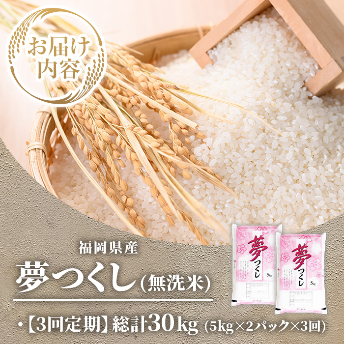 ≪令和7年産新米≫【3回定期便・無洗米】【食味鑑定士厳選】福岡県産 夢つくし(総計30kg・5kg×2袋×3回) 米 無洗米 お米 おこめ ごはん ゆめつくし ご飯 常温 福岡県産 ブランド米 定期便 定期 頒布会 常温 常温保存 【ファインリョーコク】as34-021