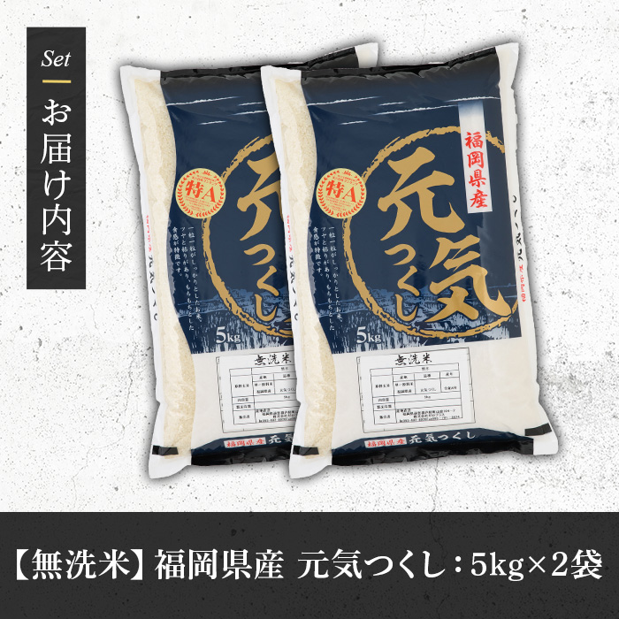 《無洗米》福岡県産ブランド米「元気つくし」(計10kg・5kg×2袋) 無洗米 米 お米 おこめ ごはん げんきつくし ご飯 常温 福岡県産 ブランド米 常温 常温保存 おにぎり おむすび お弁当 ライス【朝ごはん本舗】as05-058