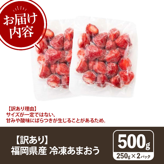 ≪訳あり≫福岡県産 冷凍あまおう(計500g・250g×2P) いちご イチゴ 苺 ストロベリー 果物 フルーツ おやつ デザート 訳アリ わけあり サイズ不揃い 規格外 冷凍【木村食品】as46-002