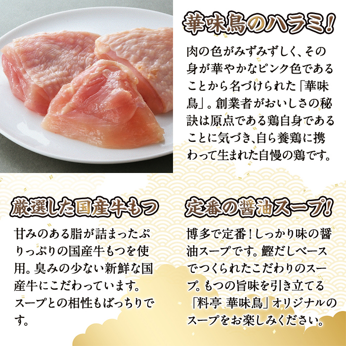 博多華味鳥 もつ鍋セット HM-A1 (3～4人前) 醤油味 もつ鍋 モツ鍋 モツ 鍋 お鍋 スープ 鶏肉 華味鳥 牛 小腸 ホルモン ちゃんぽん ちゃんぽん麺 付き 冬 惣菜 冷凍 薬味【トリゼンフーズ】as24-003