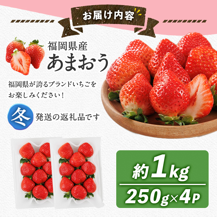 博多 あまおう《冬》 (計1kg・250g～270g×4パック) いちご イチゴ 苺 ストロベリー 果物 フルーツ おやつ デザート 冷蔵 アマオウ 旬 小分け 【農産物直売所ほたるの里】as52-006