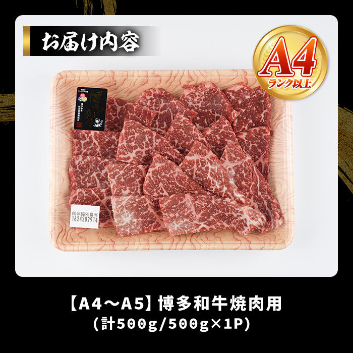 【A4～A5】博多和牛焼肉用(500g) 国産 九州産 福岡県産 牛肉 和牛 黒毛和牛 やきにく お肉【MEAT PLUS】as08-001