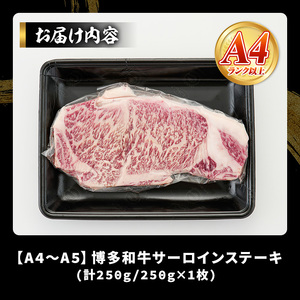【A4～A5】博多和牛サーロインステーキセット(250g×1枚) 国産 九州産 福岡県産 牛肉 和牛 黒毛和牛 ステーキ お肉【MEAT PLUS】as08-004