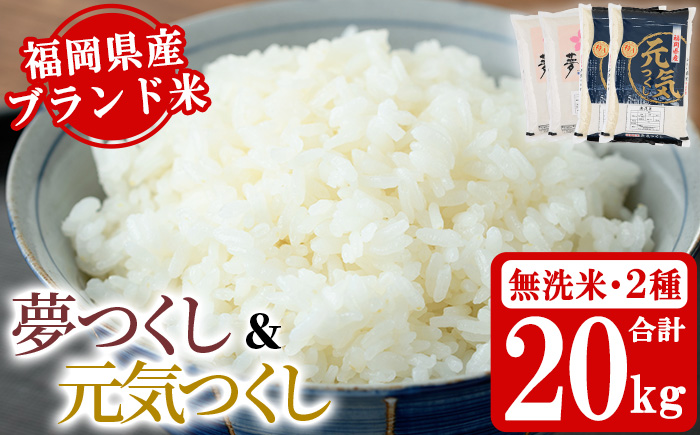 《無洗米》福岡県産米食べ比べセット「夢つくし」と「元気つくし」(2種計20kg・各5kg×2袋) 無洗米 米 お米 おこめ ごはん ご飯 常温 福岡県産 ブランド米 ゆめつくし げんきつくし 常温 常温保存 おにぎり おむすび お弁当 ライス【朝ごはん本舗】as05-061